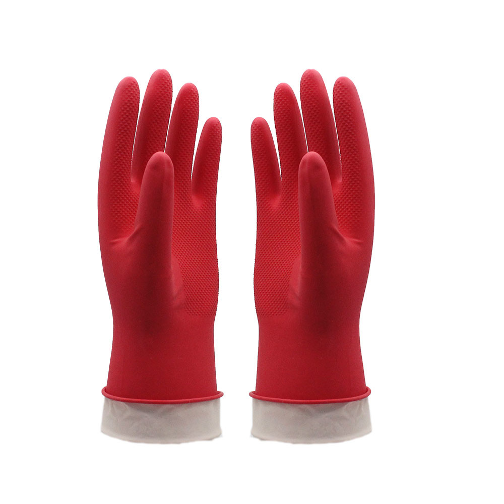Kitchen Rubber Dip Flocklined Latex Dishwashing Gloves 80g