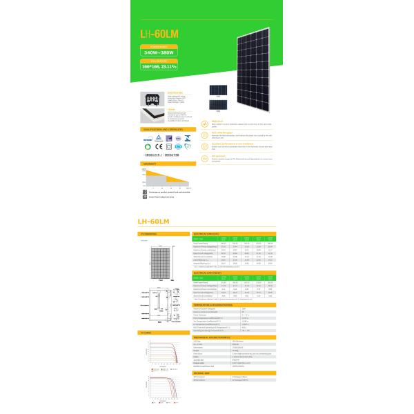 166x166 60 Cells 340W Monocrystalline Solar Panel