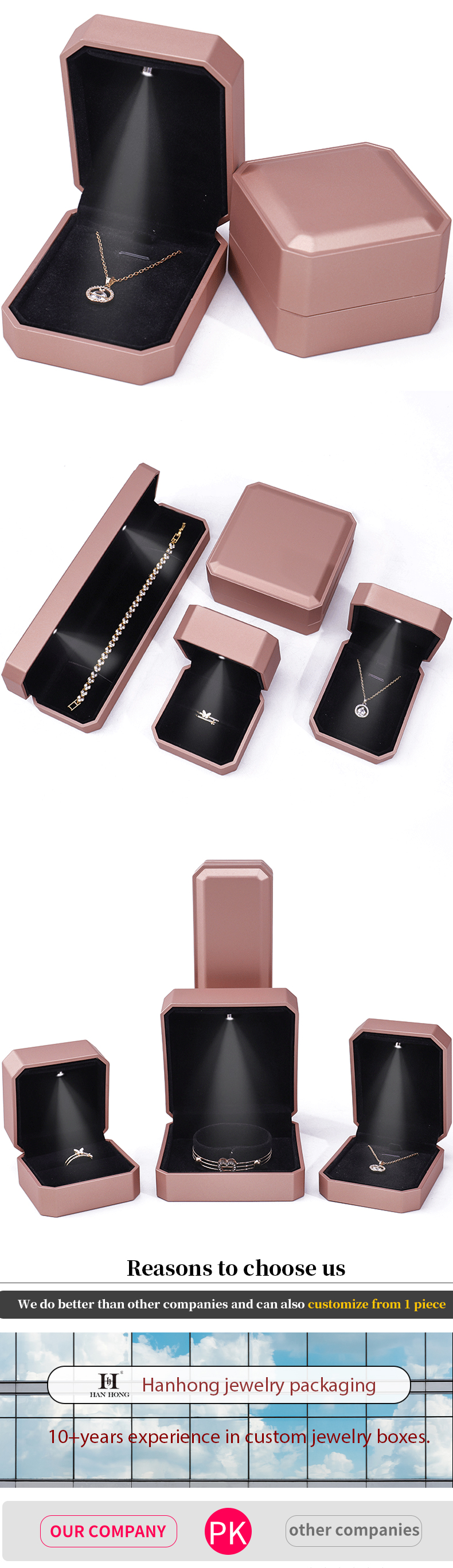 Customized LED Luxury Jewelry Box Packaging For Rings Necklaces Bracelets Earrings