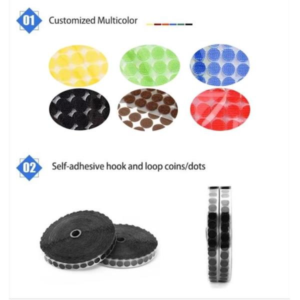 Custom 12mm Dia Self Adhesive Hook and Loop Dots with High Temperature Resistance and Custom Shape Options