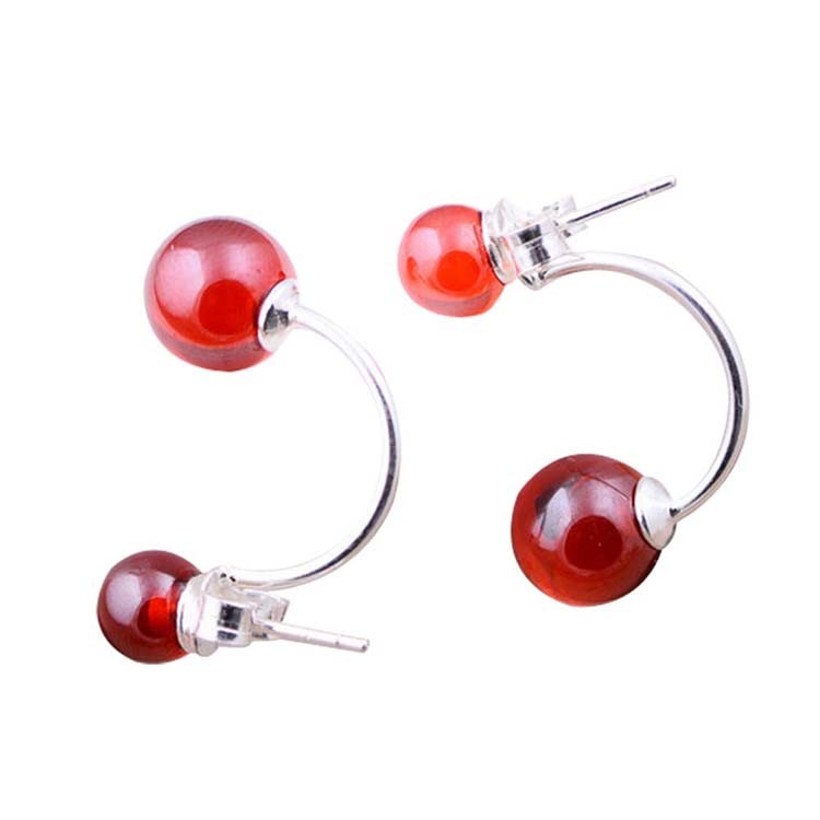925 Sterling Silver Double Garnet Hoop Earrings (XH0488)