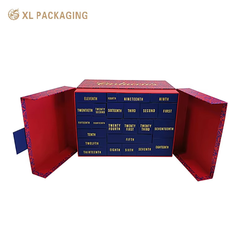 Customized 24 Drawers Christmas Advent Calendar Cosmetic Luxury Gift Paper Box And Packaging Gift Box