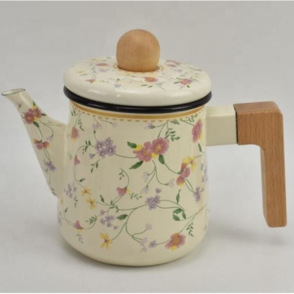 Electric Range 06L Capacity Kitchen Enamel Kettle Tea Pot Wood Handle Wood Lid Eco Friendly Product