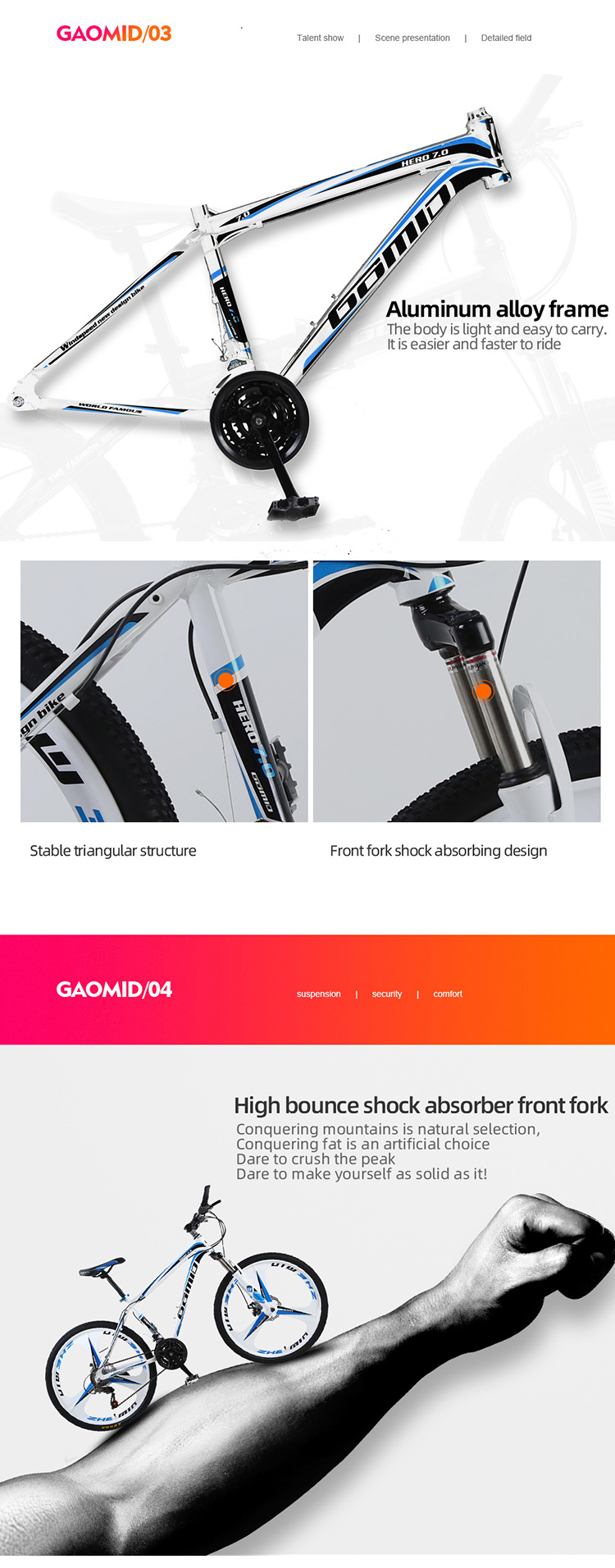 Customized OEM 24 26 Inch Aluminum Alloy Mountain Bike for Man Hard Frame Non-rear Damper