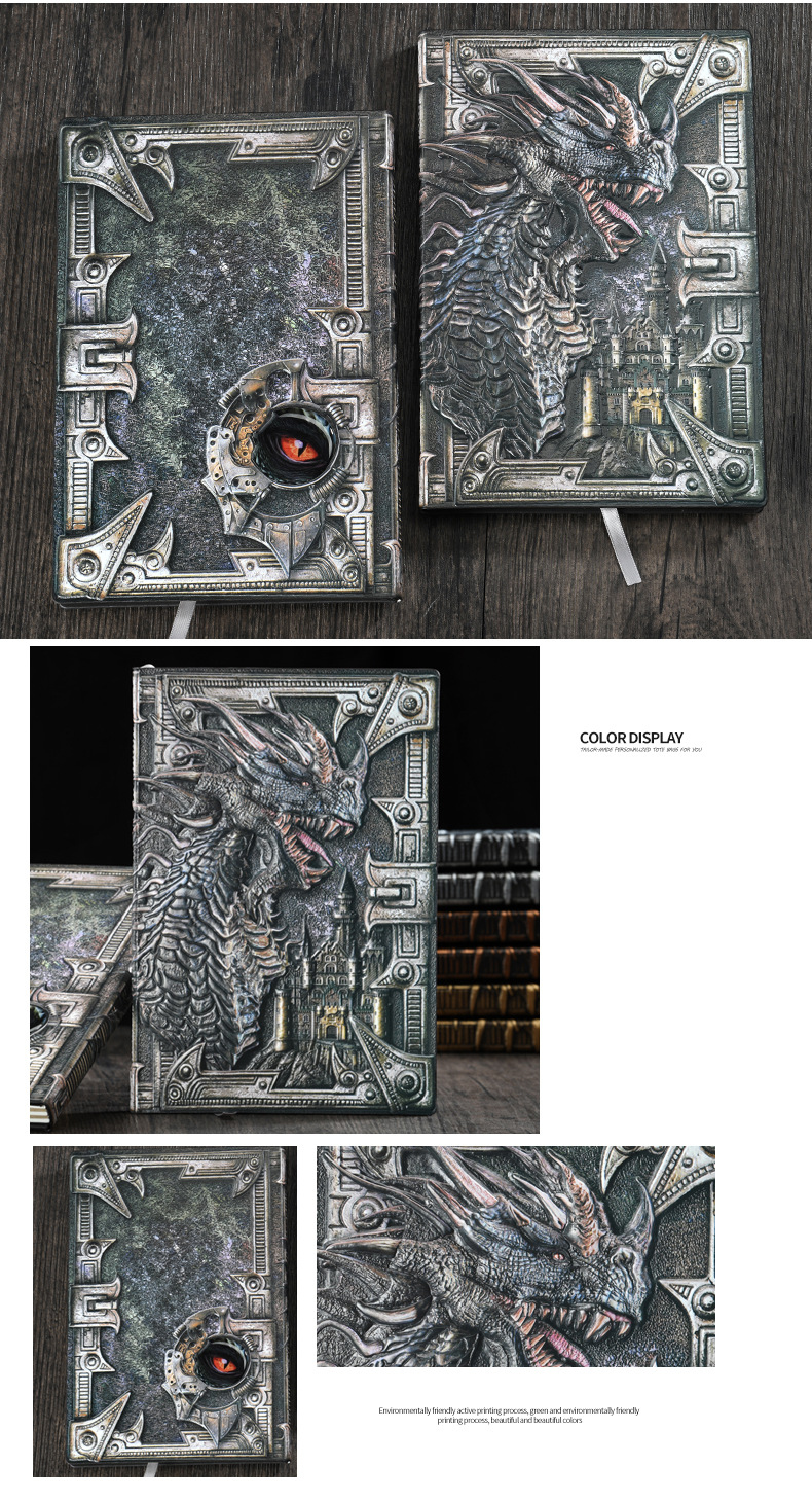 A5 Size Embossed Leather Writing Notebook Hardcover Gift Journal 3d Antique Dragon