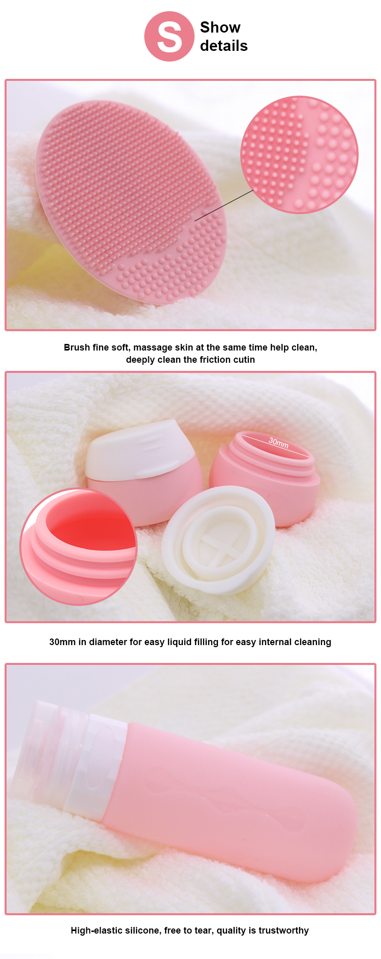 Squeezable Shampoo Cosmetic Silicone travel bottles set pack 7 pieces