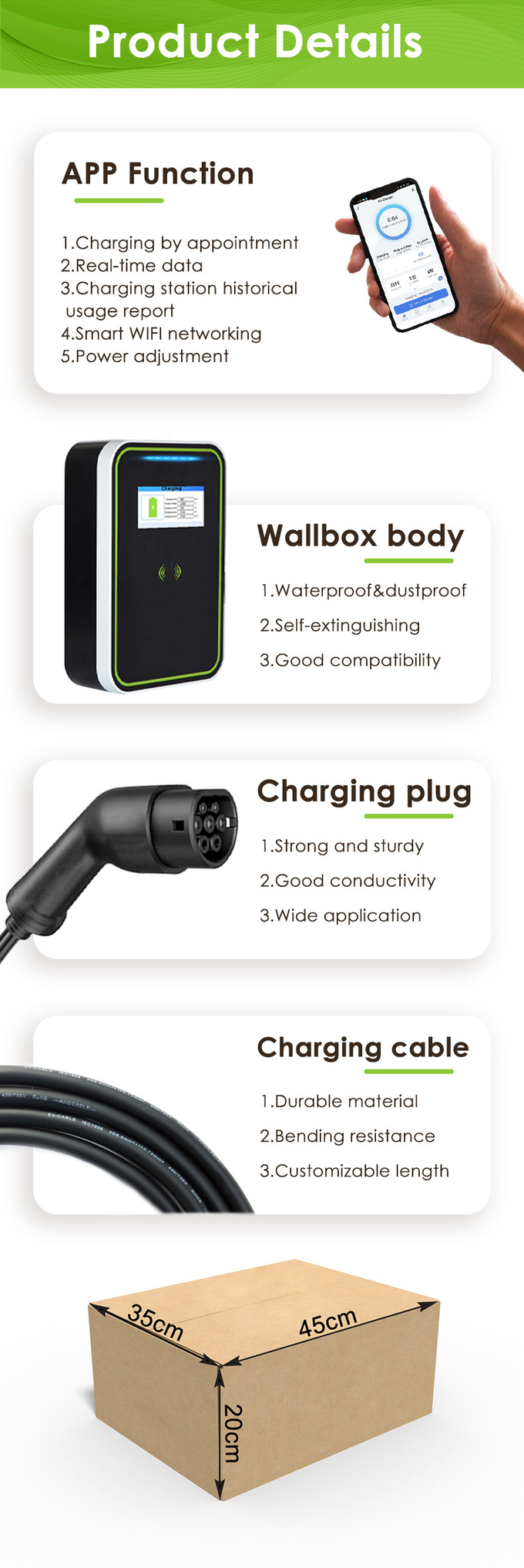Electric Car Wallbox Charger Pulsar Plus PC body With App ev charger wallbox 7kw earth leakage protection OEM ODM