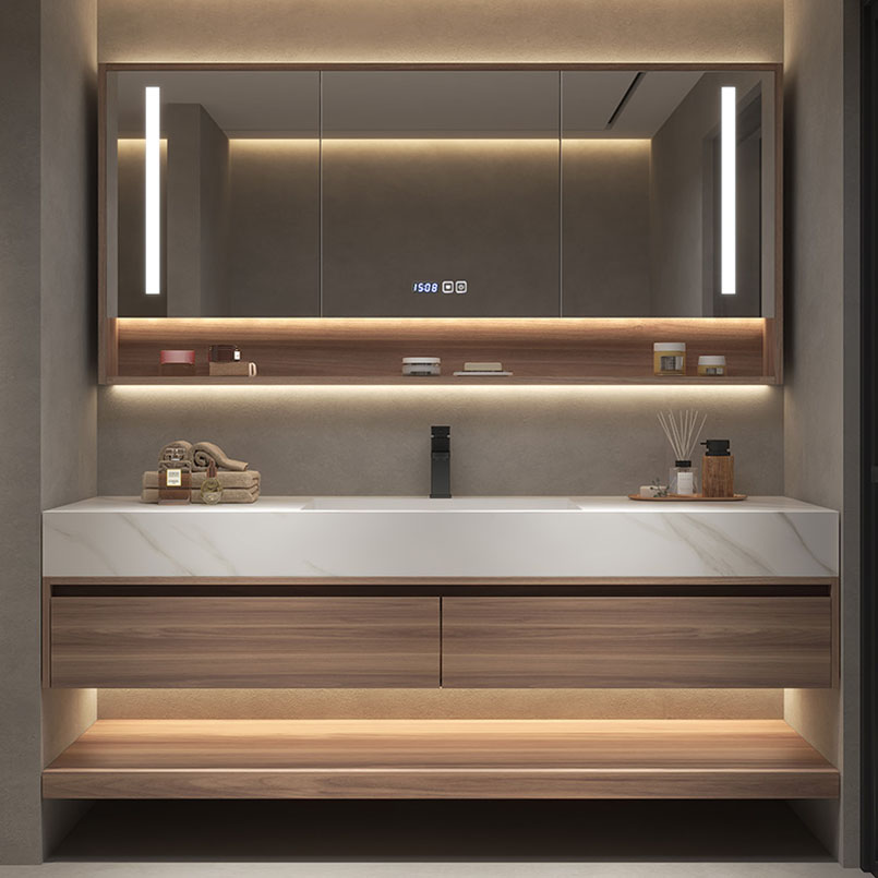 Modern Style Customized Width Bathroom Furniture Wall Mounted Dresser Integrated Cabinet