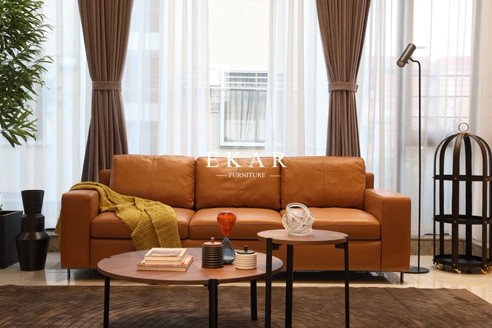 Contemporary Style 2018 New Living Room Furniture 5 Seater Cowhide Genuine Leather Sectional Sofa Sets
