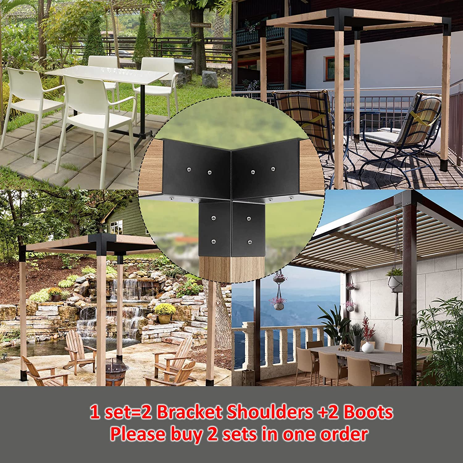 Sustainable Iron 3 Arm Pergola Stainless Steel Corner Bracket for 4x4/6x6 Wood Posts