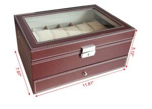 Handmade Mens Watch Jewelry Box , Brown12 Slots Wooden Watch Storage Case