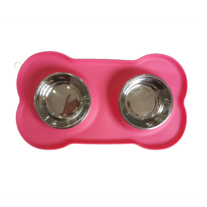 Pet Silicone Anti Spill Bowl Dog Stainless Steel Eating And Drinking Double Bowl