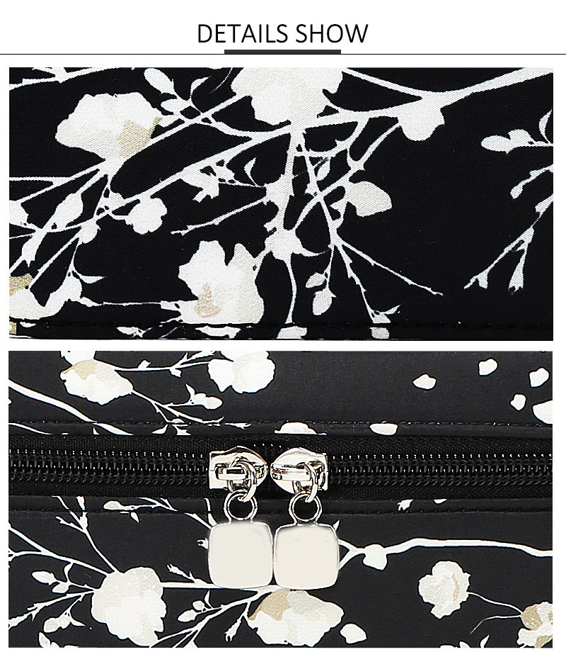 Large Capacity Zipper Nylon Travel Floral Makeup Cosmetic Bags