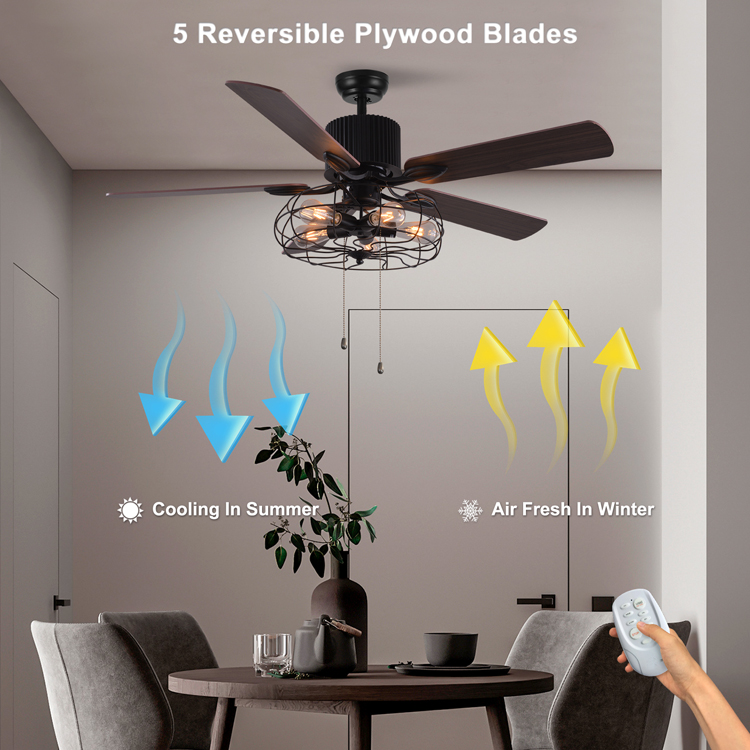 52 Inch Decorative 5 Vane 18w Pull Chain Ceiling Fan Light