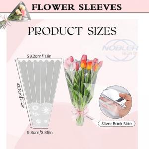Quality Disposable Cellophane Flower Bouquet Sleeves Plastic Wrapping Bags With Lace Decor for sale