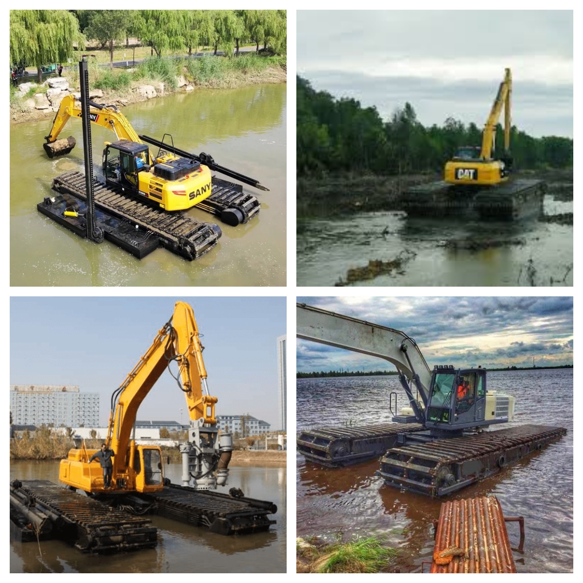 Amphibious Excavator Pontoon Float System for River Lake Swamp Dredging Equipment