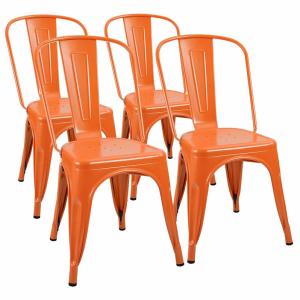 Quality Modern Iron Dining Chair Orange Powder Coated Stackable Bistro for sale