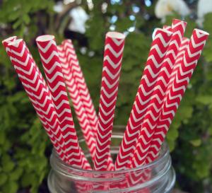 Quality Red Chevron Patterned Party Paper Straws (12 Pack) for sale