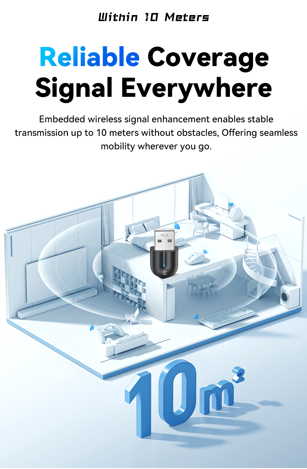 ESSAGER ES-BT13 Series USB A To Bluetooth Adapter V5.3 With 10m-20m Transmission Range