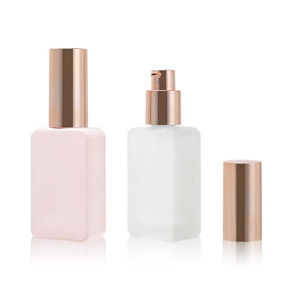 30ML Empty Foundation Glass Bottle Square Clear Frosted Cosmetic Packaging