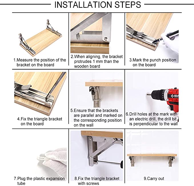 Customized Space Saving Collapsible Shelf Bracket for Bench Table Fold
