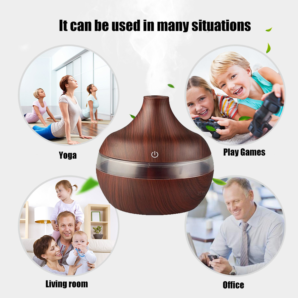 300ML 2W 35ml/h Wood Grain Aroma Diffuser For Bedroom