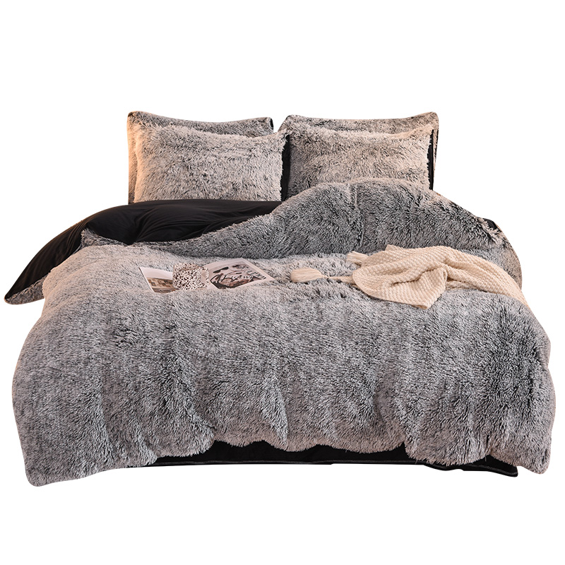 Home Hotel Wedding Rainbow Color Faux Fur Velvet Fluffy Plush Soft Bedding Set 4 Pieces