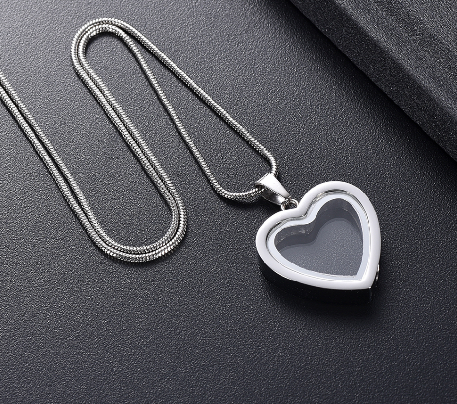 Stainless Steel Heart Shape Cremation Pendant Necklace for Ashes/Hair Keepsake