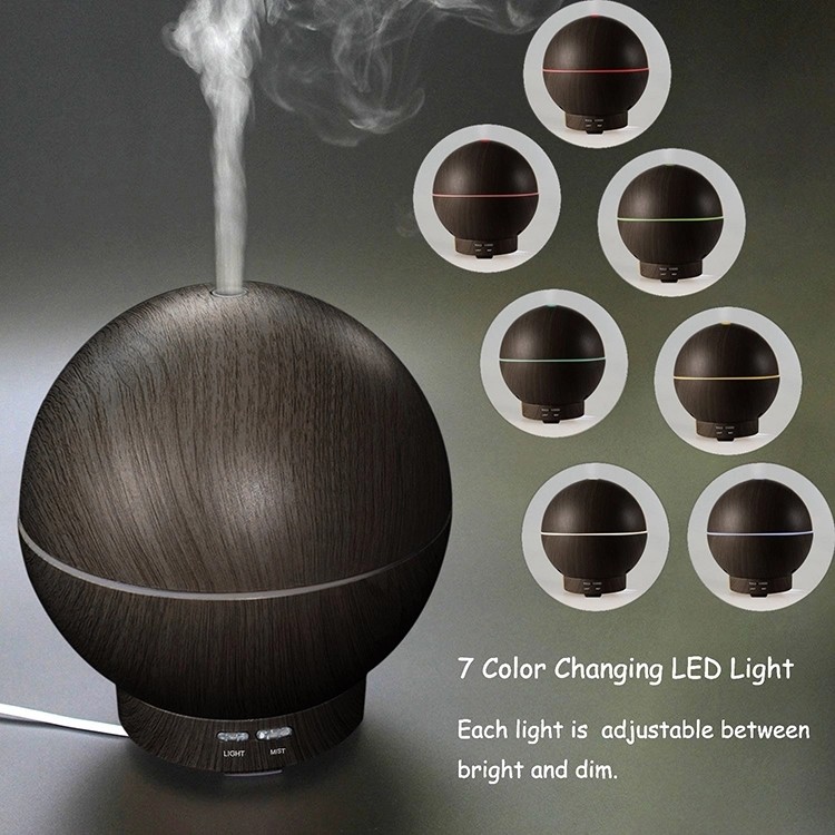 400ML Sphere Dark Wood Grain Ultrasonic Air Humidifier Purifier Aroma Diffuser
