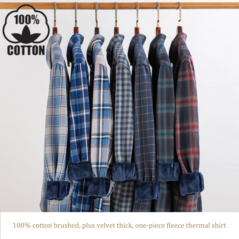Thickened Fleece Viscose/Polyester/Spandex Plaid Shirt for Men's Office Causal Look
