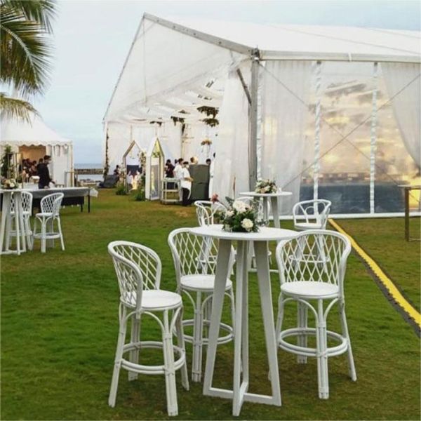 Nordic Rattan High bar Table and Chair Cafe Restaurant Creative Retro Backrest Rattan bar Stool
