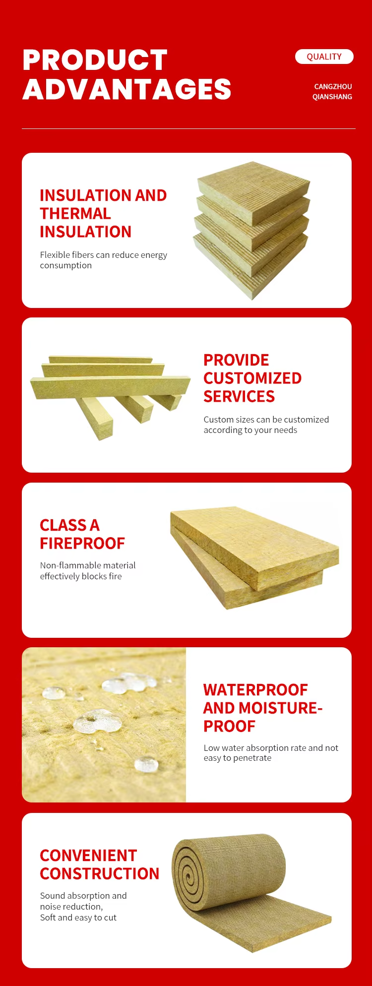 Rock Wool Insulation Board – Class A1 Fireproof Thermal and Acoustic Insulation for Building