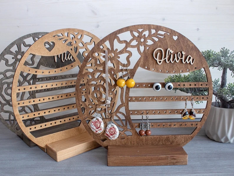 Personalized Wood Jewelry Organizer Earring Holder Wooden Jewelry Storage Gift for any woman Jewelry Stand