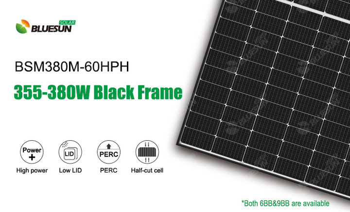 Bluesun BSM375M-72HPH 375 370 Watts Half Cell Perc Mono Solar Panel with Black Frame USA Warehouse Stock