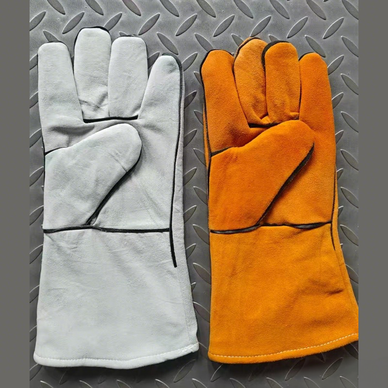 Split Cowhide Welding Gloves , Double Layer Heat Resistant Welder Gloves , Short Driver & Long Cuff Leather Safety Gloves , Anti Spark Wear Resistant