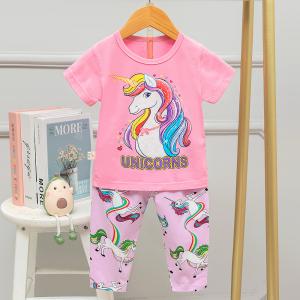 Quality Colorful Kids Sleeping Suits Short Sleeve soft skin friendly Cute Unicorn Pajamas for sale