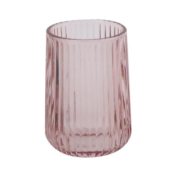 Pink Glass Bathroom Sets Pumpkin Shape Vertical Stripe Glass Lotion Dispenser Bottle Bathroom Countertop Accessories