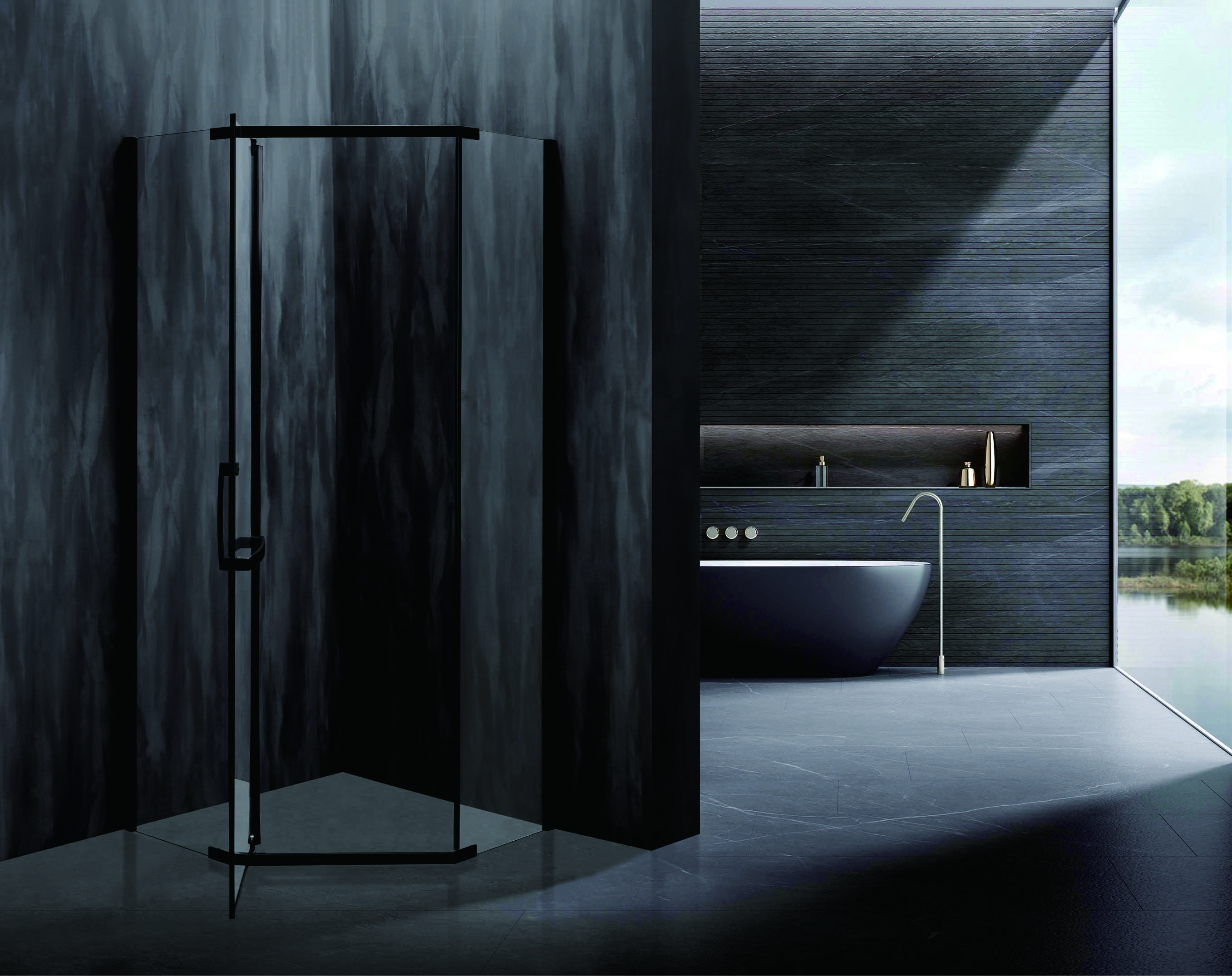 Diamond Shower Enclosure With Aluminium Black Frame And 6/8mm Tempered Glass
