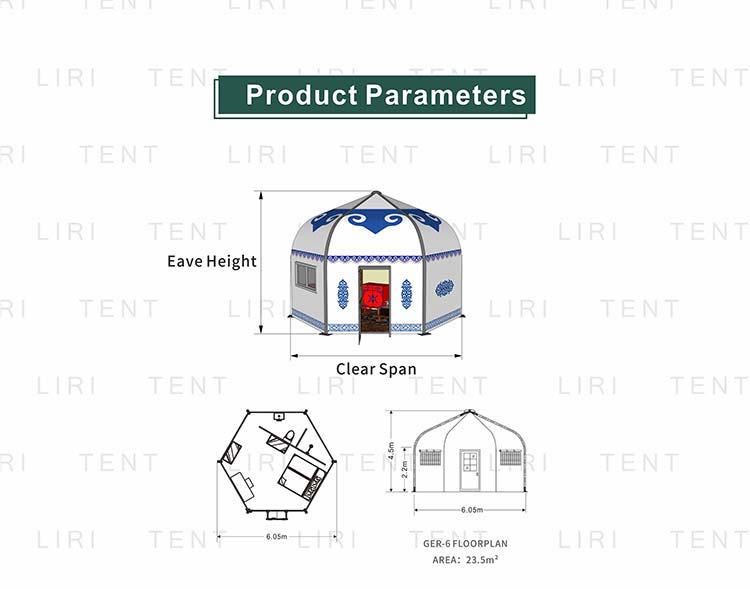 Luxury Portable Mongolian Yurt Ger Home Glamping Tents 6M Clear Span