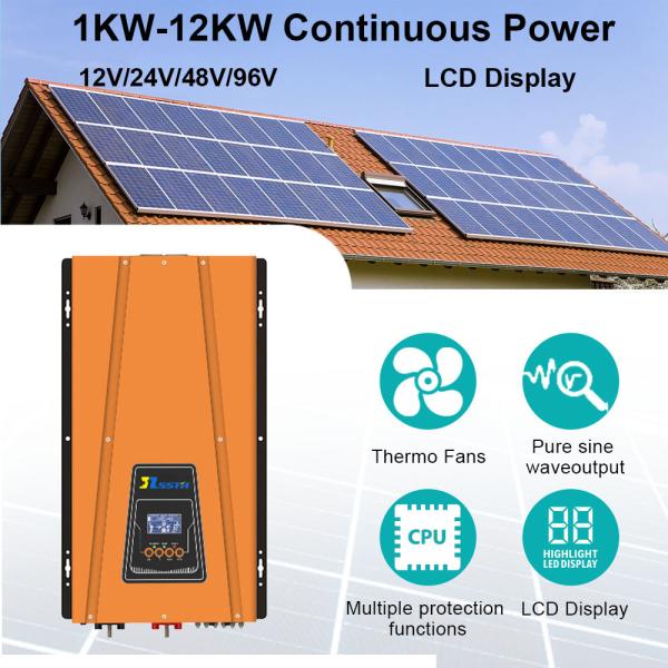 4000W DC 24V 48V to AC 110V 220V Toroidal Off Grid Pure Sine Wave Power Inverter for Solar System 574*345*197MM Dimensions