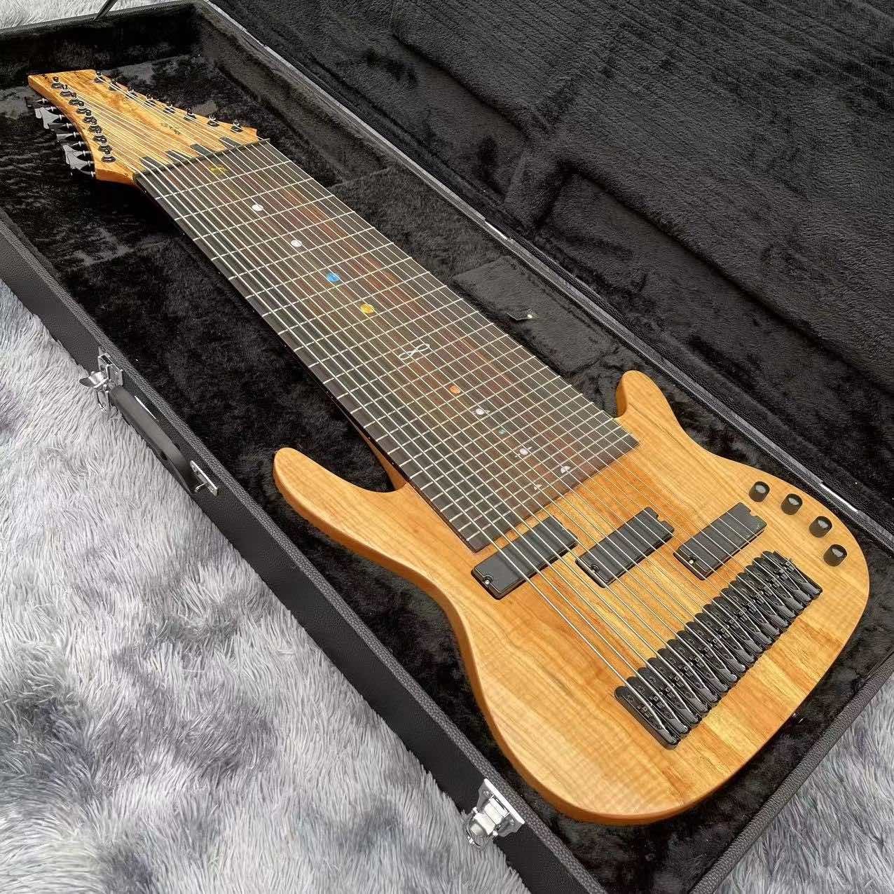 Custom 17 Strings Neck Through Body Electric Bass Guitar with Rosewood Fingerboard Fretless Inlay
