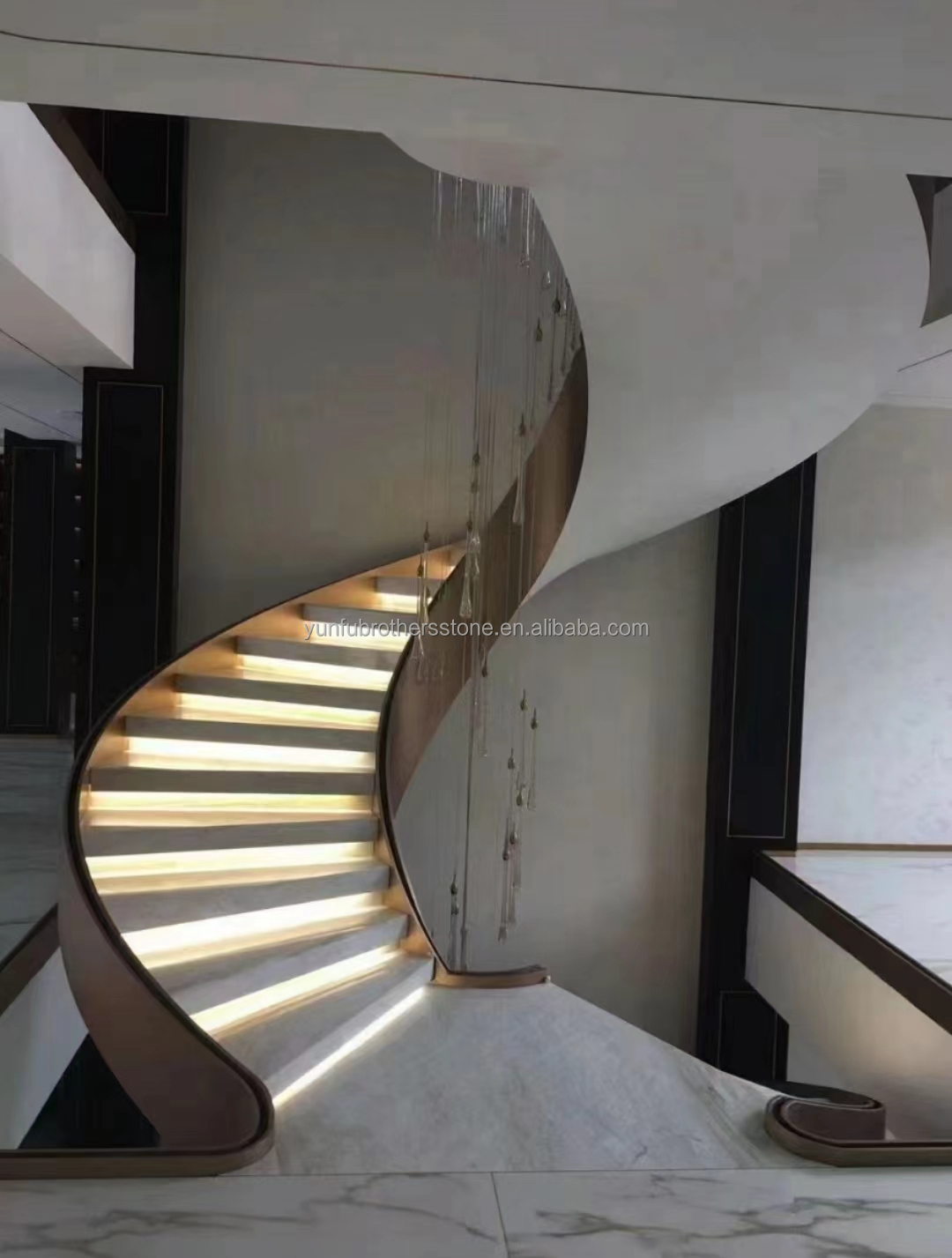 Hotel Indoor Marble Staircase with Modern Spiral Curved Design and Cut-to-Size Option