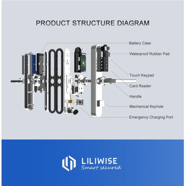 WiFi APP Access Bluetooth Door Lock Thumbprint Door Lock 38mm Width Slim Panel Silver Color