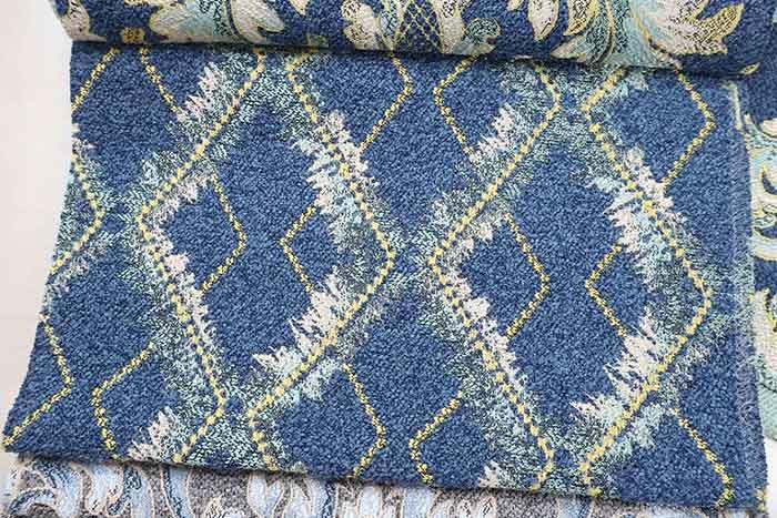 Luxury Blue-Gold Damask & Geometric AB Jacquard Fabric