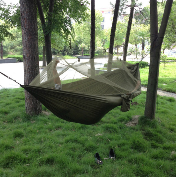 Military Green Portable Camping Hammock With Net 260x140cm Light Weight