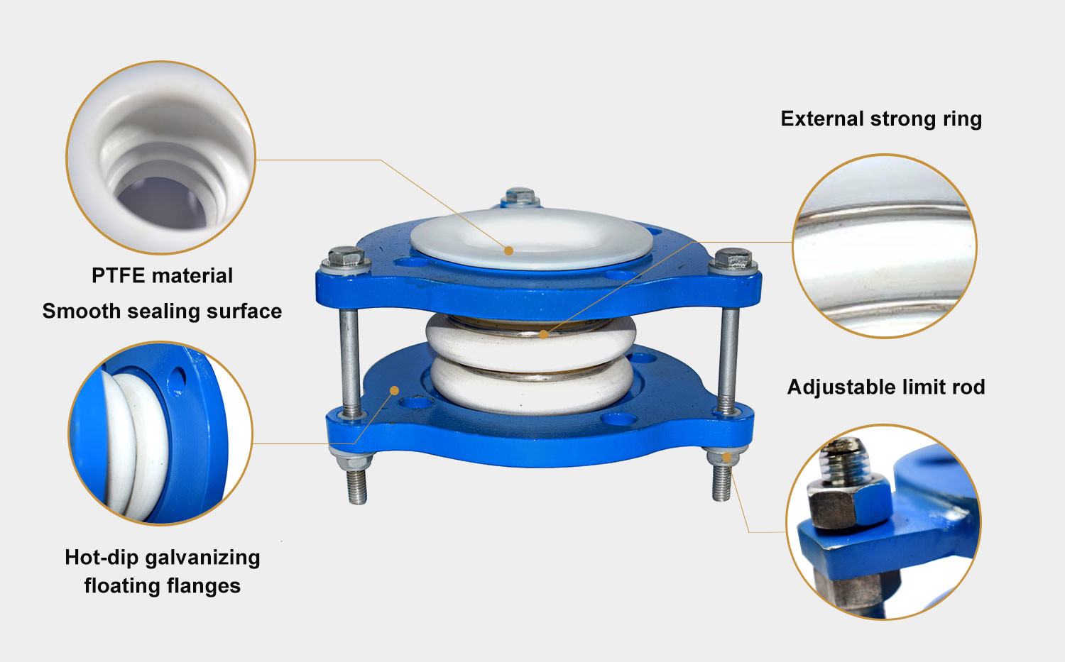 Adjustable PTFE Expansion Joints Bellows Carbon Steel Tie Rod