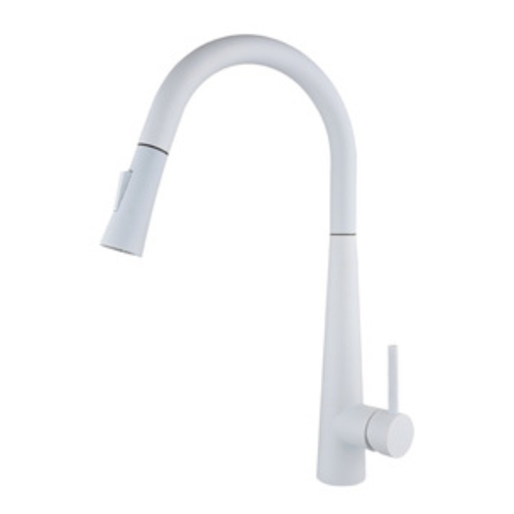 4 Hole Single Handle White Stainless Steel Pull Out Tap Kitchen Faucet Mixer