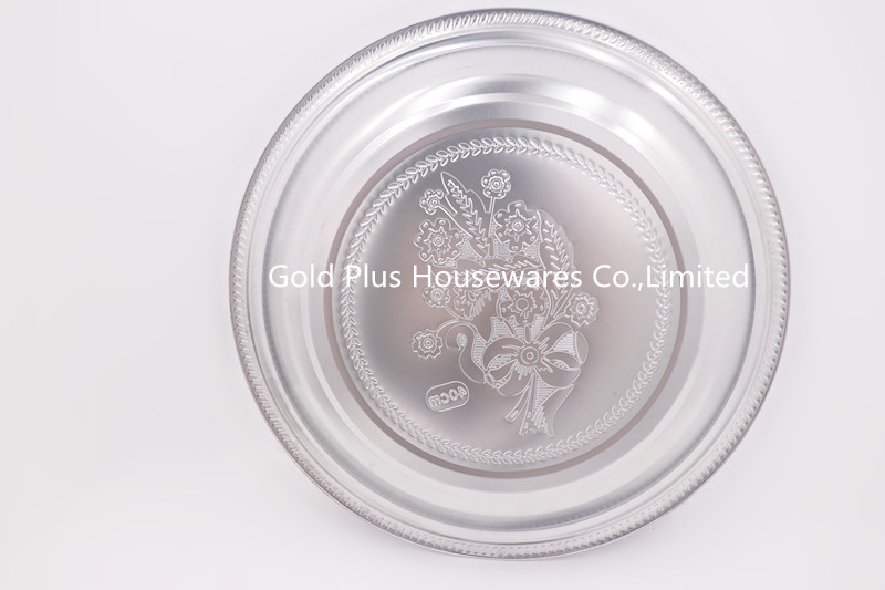 32cm Stainless Steel Dinner Plate Metal Polish Round Food Tray