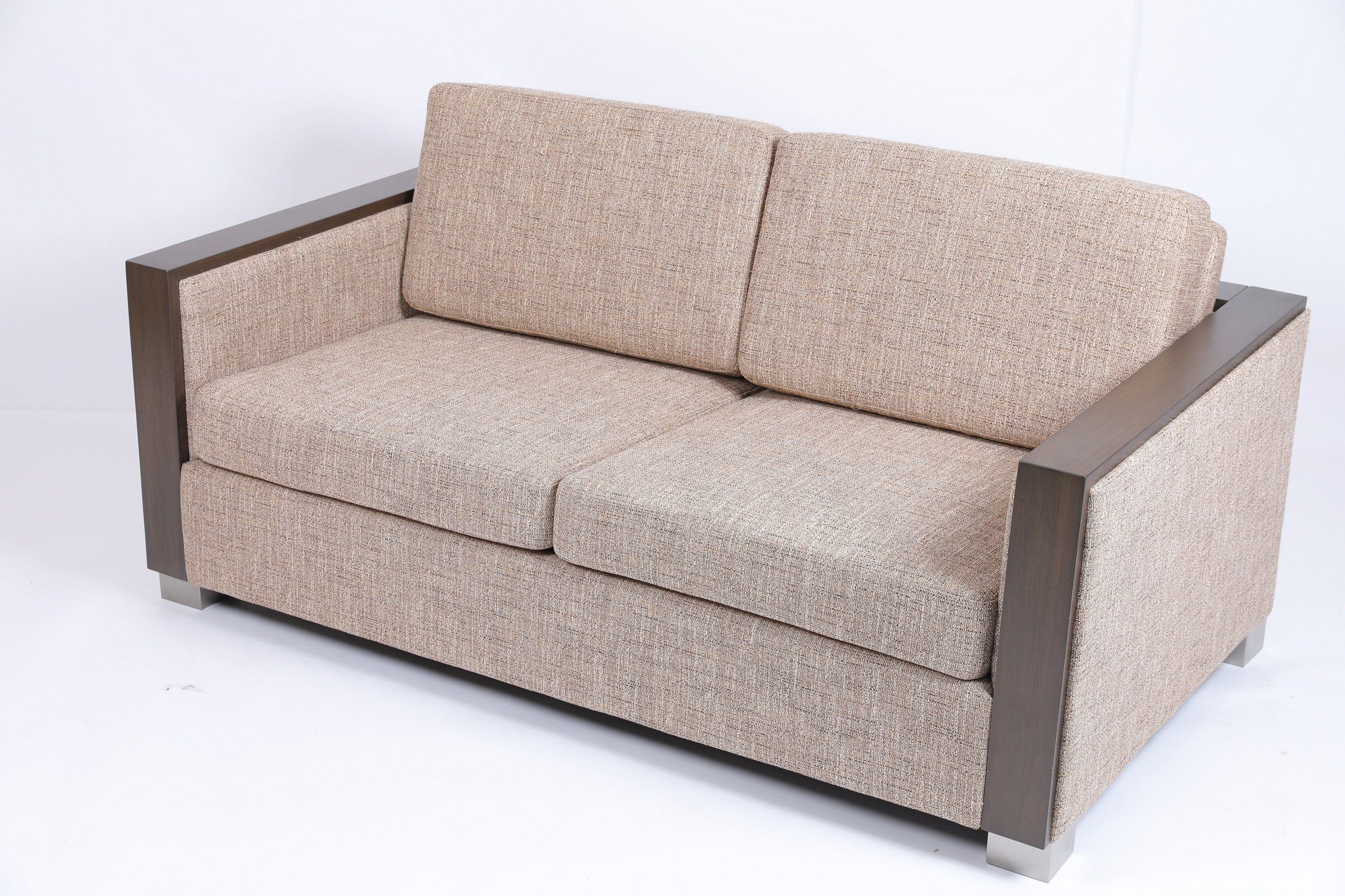 Custom Modern Upholstered Sofa With Wood Frame Arm Rest And Stainless Steel Legs