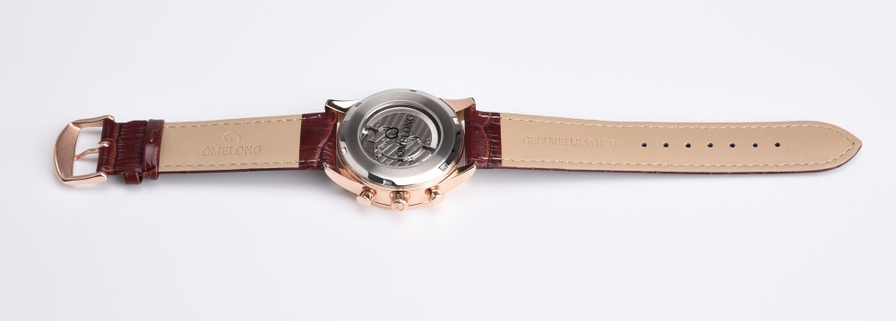Business Gift Leather Strap Wrist Watches , IP Plating Mens Stainless Steel Watch